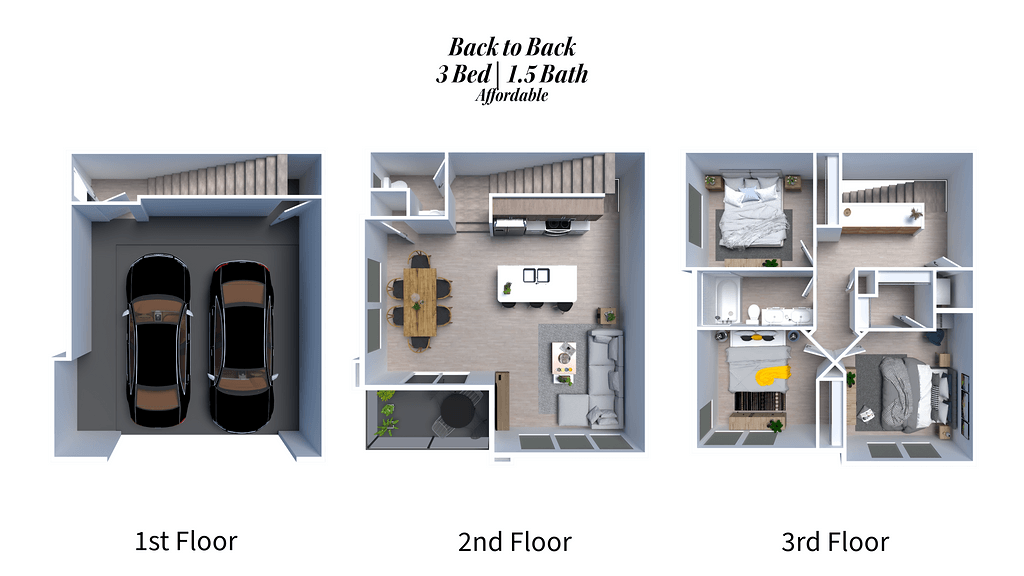 Floor plan for 3 beds, 1.5 baths, 1332 sqft